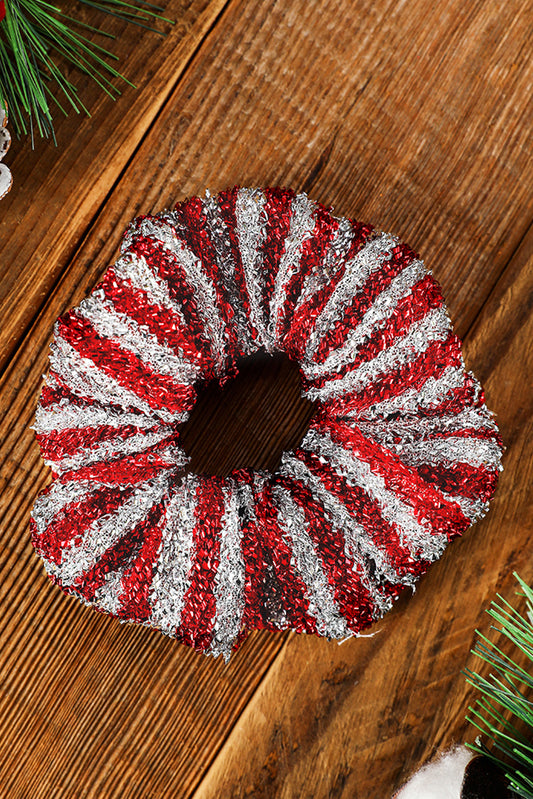 Fiery Red Glitter 2-tone Stripes Christmas Hair Tie Headwear JT's Designer Fashion