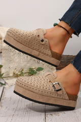 Parchment Rivet Buckle Closed Toe Platform Slippers Slippers JT's Designer Fashion