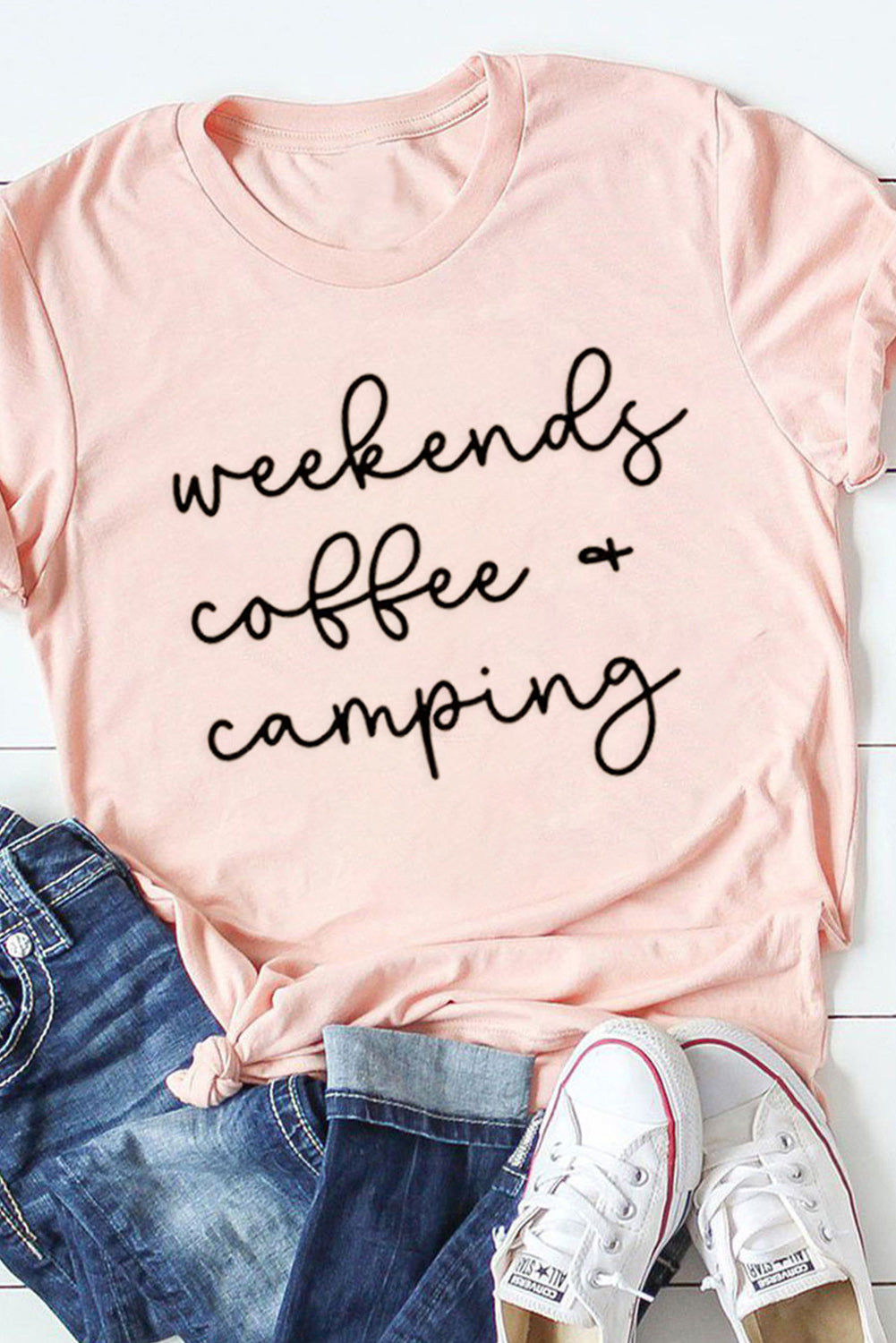 Pink Weekends Coffee & Camping Printed Graphic T Shirt Pink 95%Polyester+5%Elastane Graphic Tees JT's Designer Fashion