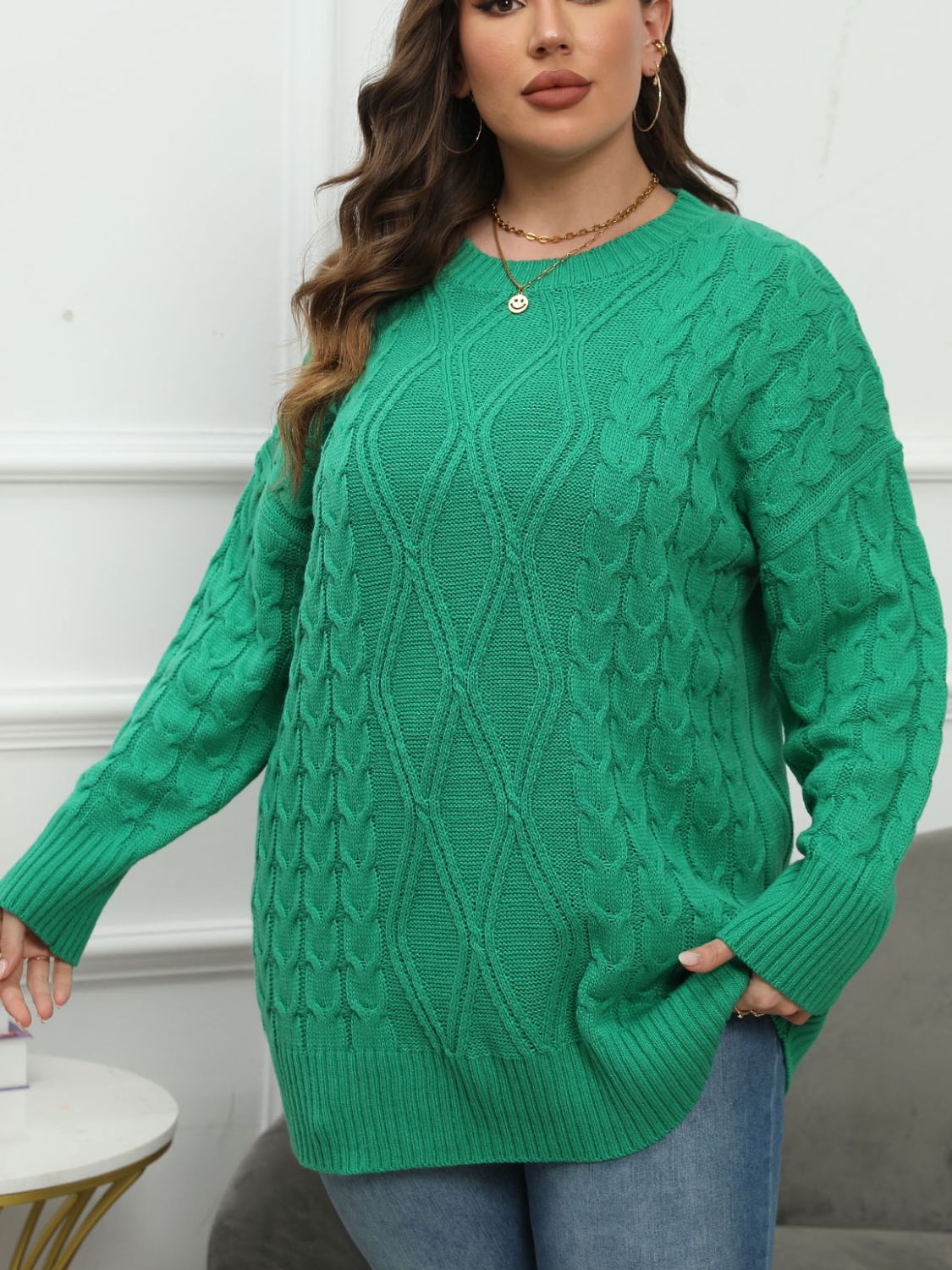 Plus Size Round Neck Long Sleeve Sweater Long Sleeve Tops JT's Designer Fashion