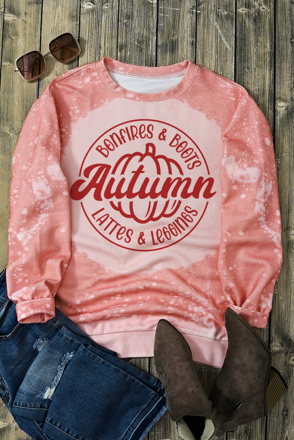 Pink Tie Dye Autumn Pumpkin Graphic Drop Shoulder Sweatshirt Graphic Sweatshirts JT's Designer Fashion