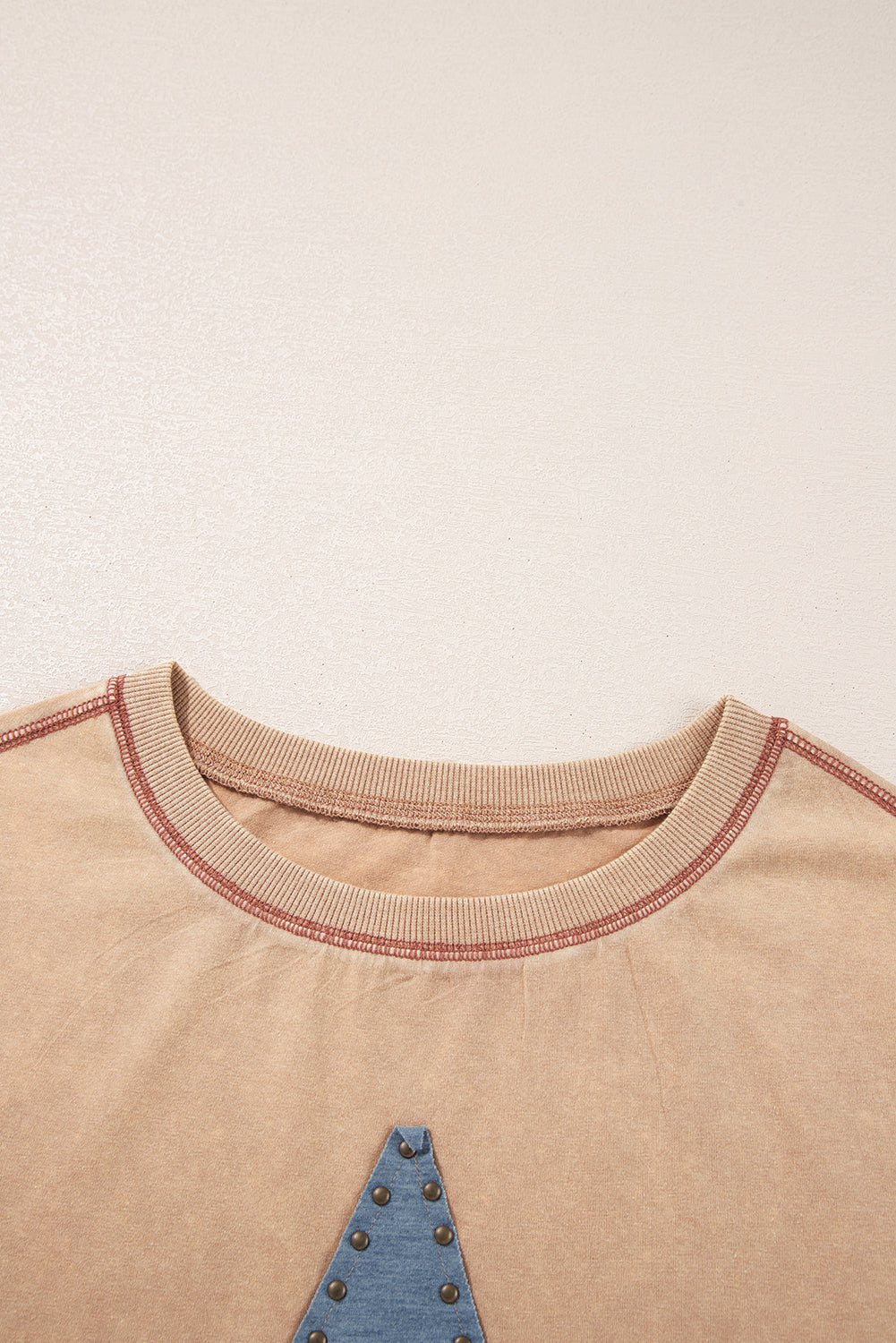 Pale Khaki Mineral Wash Stud Beaded Star Graphic Pocketed T Shirt Dress T Shirt Dresses JT's Designer Fashion