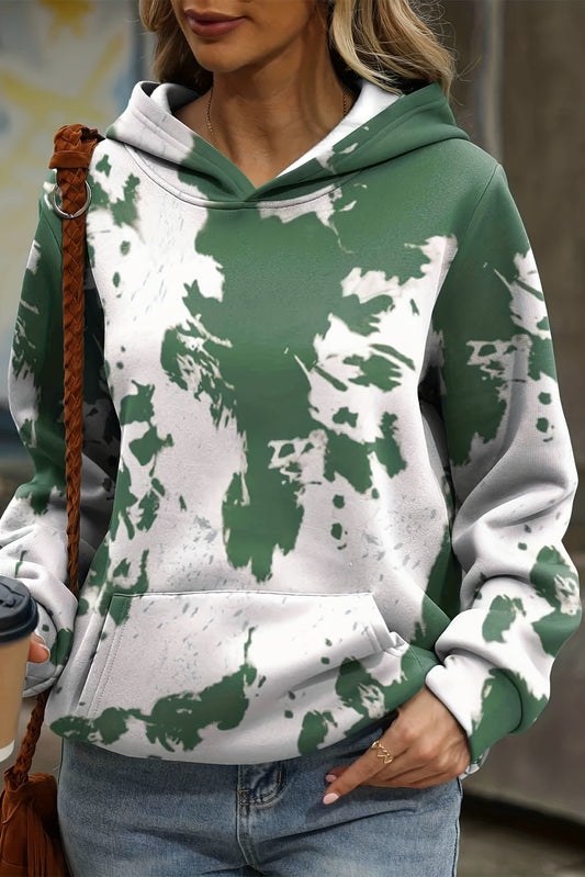 Green Tie Dye Print Kangaroo Pocket Loose Hoodie Sweatshirts & Hoodies JT's Designer Fashion