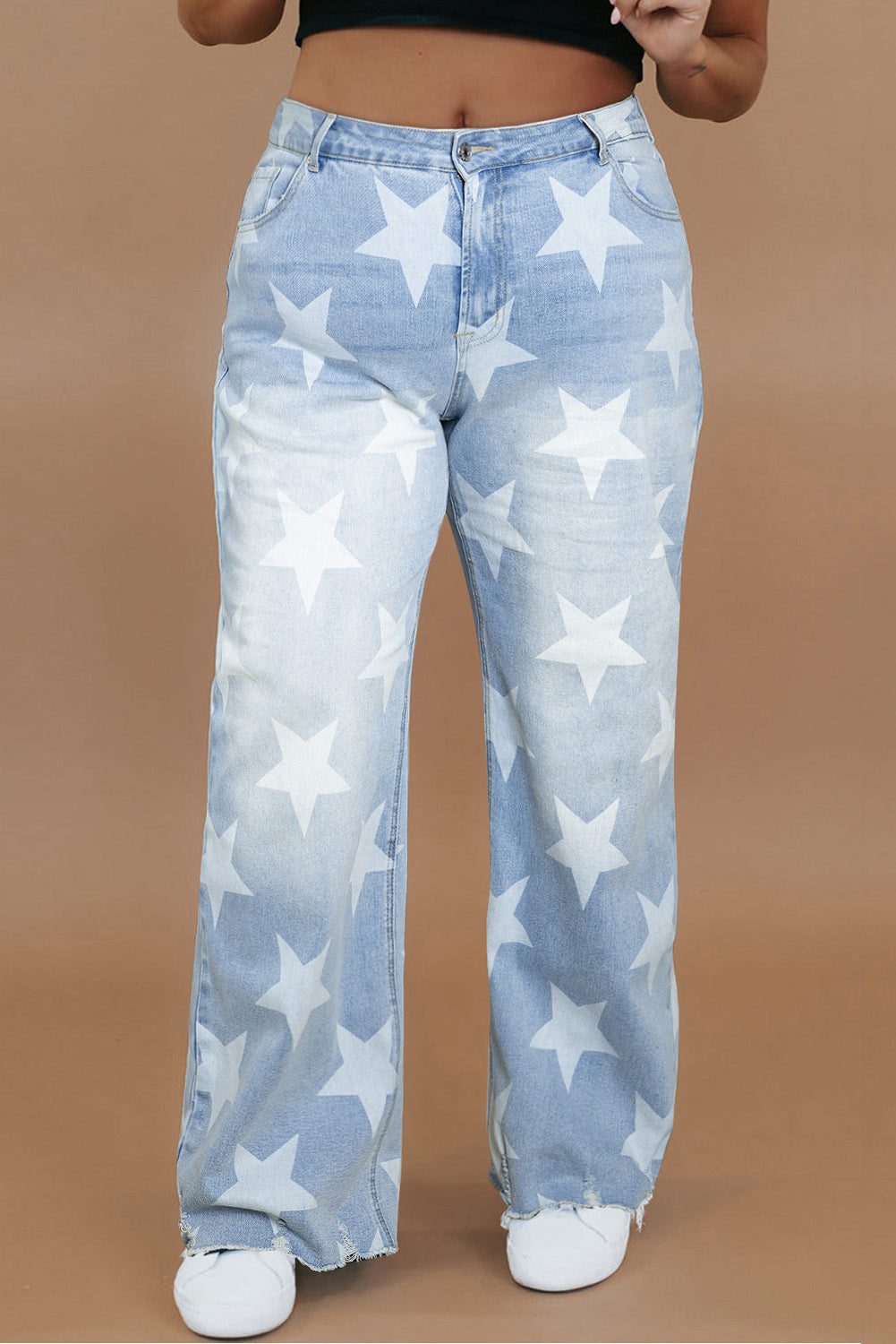 Beau Blue High Waist Star Pattern Plus Size Jeans Beau Blue 75%Cotton+23%Polyester+2%Elastane Plus Size Bottoms JT's Designer Fashion