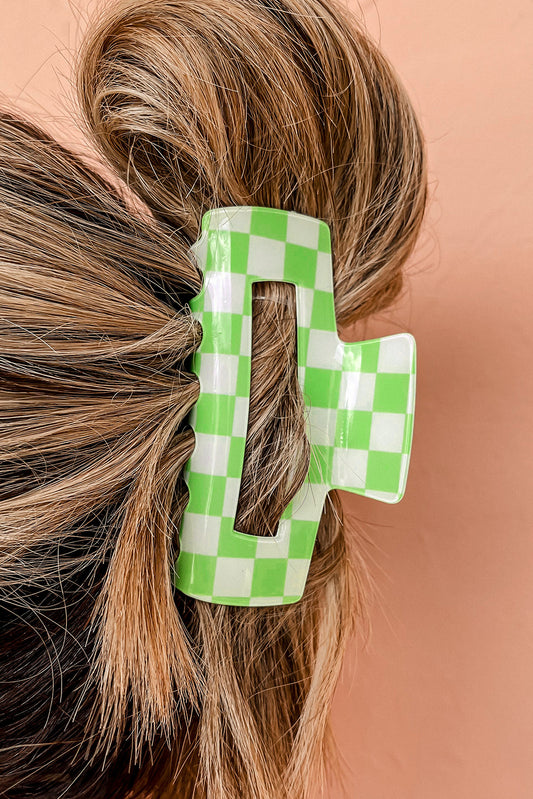 Light Green Checkered Print Hollow Out Hair Clip Headwear JT's Designer Fashion