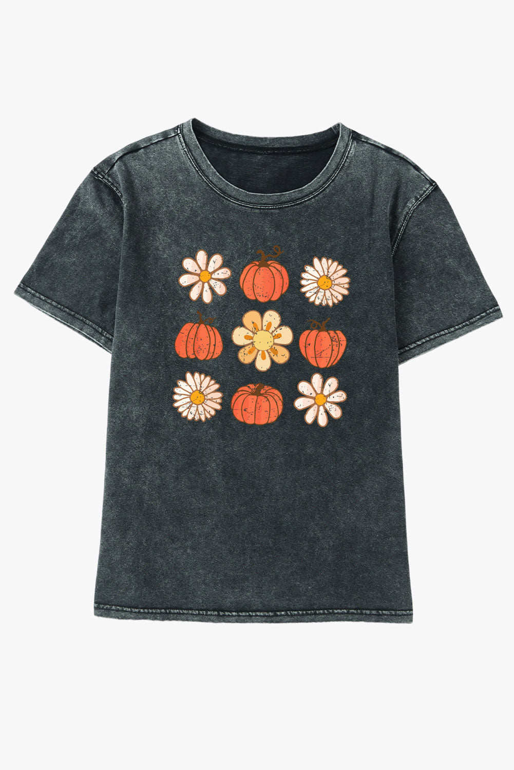 Black Pumpkin Floret Graphic Vintage Washed T-shirt Graphic Tees JT's Designer Fashion