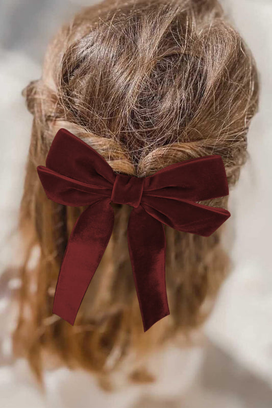 Red Sandalwood Velvet Bowknot Frenchy Girl Fashion Hair Clip Headwear JT's Designer Fashion