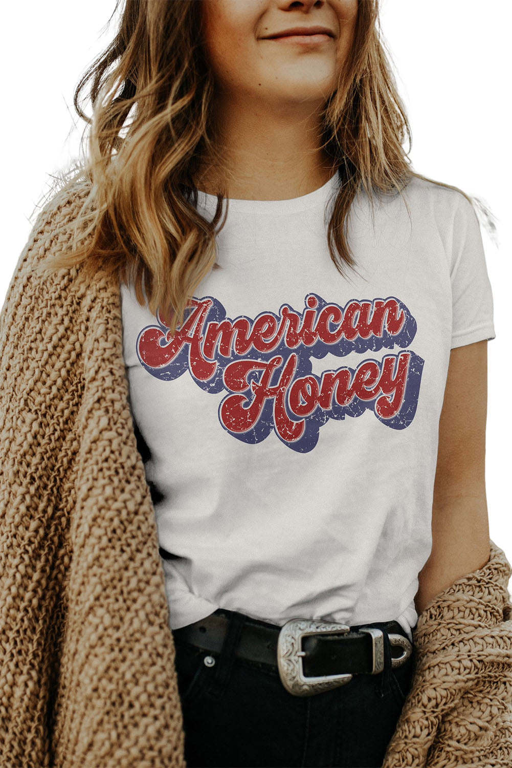 White American Honey Graphic Casual Tee Graphic Tees JT's Designer Fashion