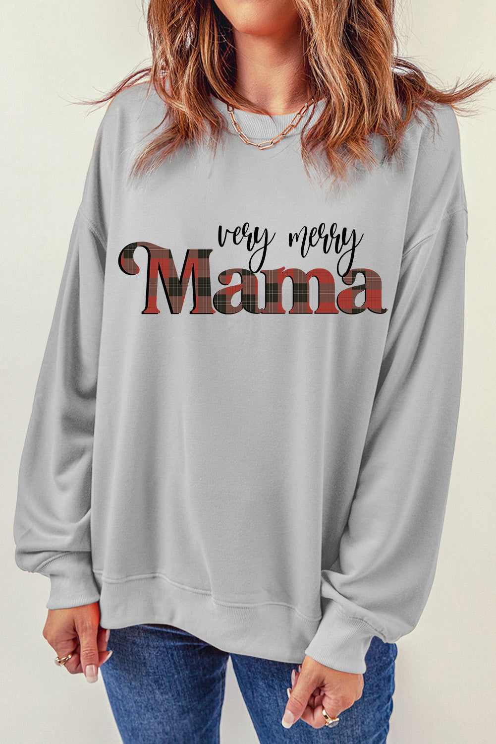 Gray Very Merry Mama Christmas Fashion Sweatshirt Graphic Sweatshirts JT's Designer Fashion