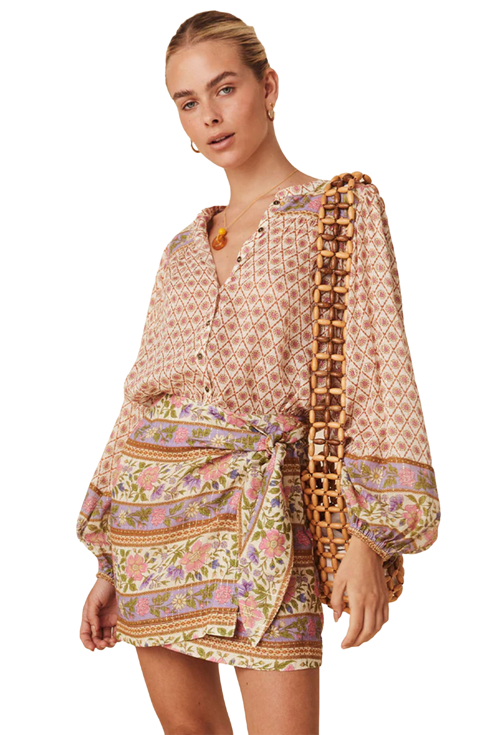 Multicolour Boho Floral Mixed Print Puff Sleeve Shirt Blouses & Shirts JT's Designer Fashion