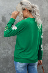 Green Sequin Bow Clover Graphic Pullover Sweatshirt Graphic Sweatshirts JT's Designer Fashion