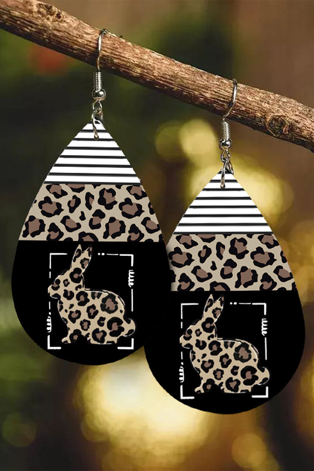 Leopard Bunny Striped Drop Earrings Jewelry JT's Designer Fashion