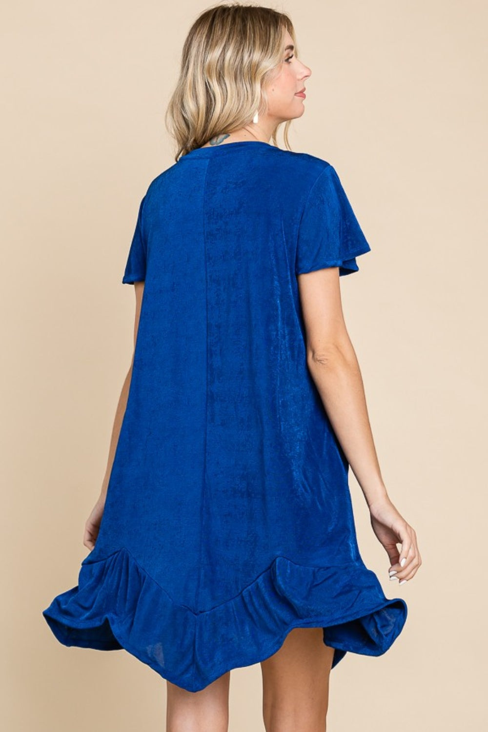 Culture Code Full Size Short Sleeve Ruffled Asymmetric Hem Dress Mini Dresses JT's Designer Fashion