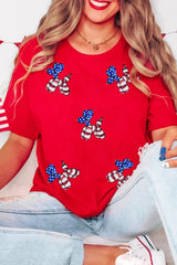 Red Sequin Stars and Stripes Balloon Puppy Graphic Crewneck Tee Graphic Tees JT's Designer Fashion