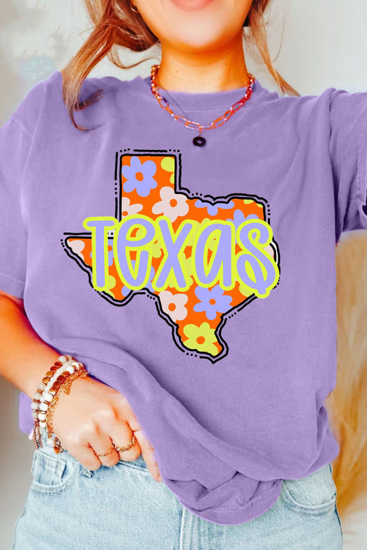 Wisteria TEXAS Flower Print Crew Neck T Shirt Graphic Tees JT's Designer Fashion