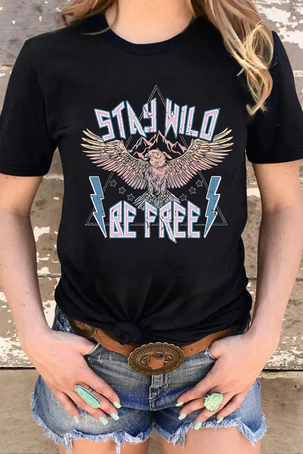 Black Western Eagle Slogan Graphic Tee Graphic Tees JT's Designer Fashion