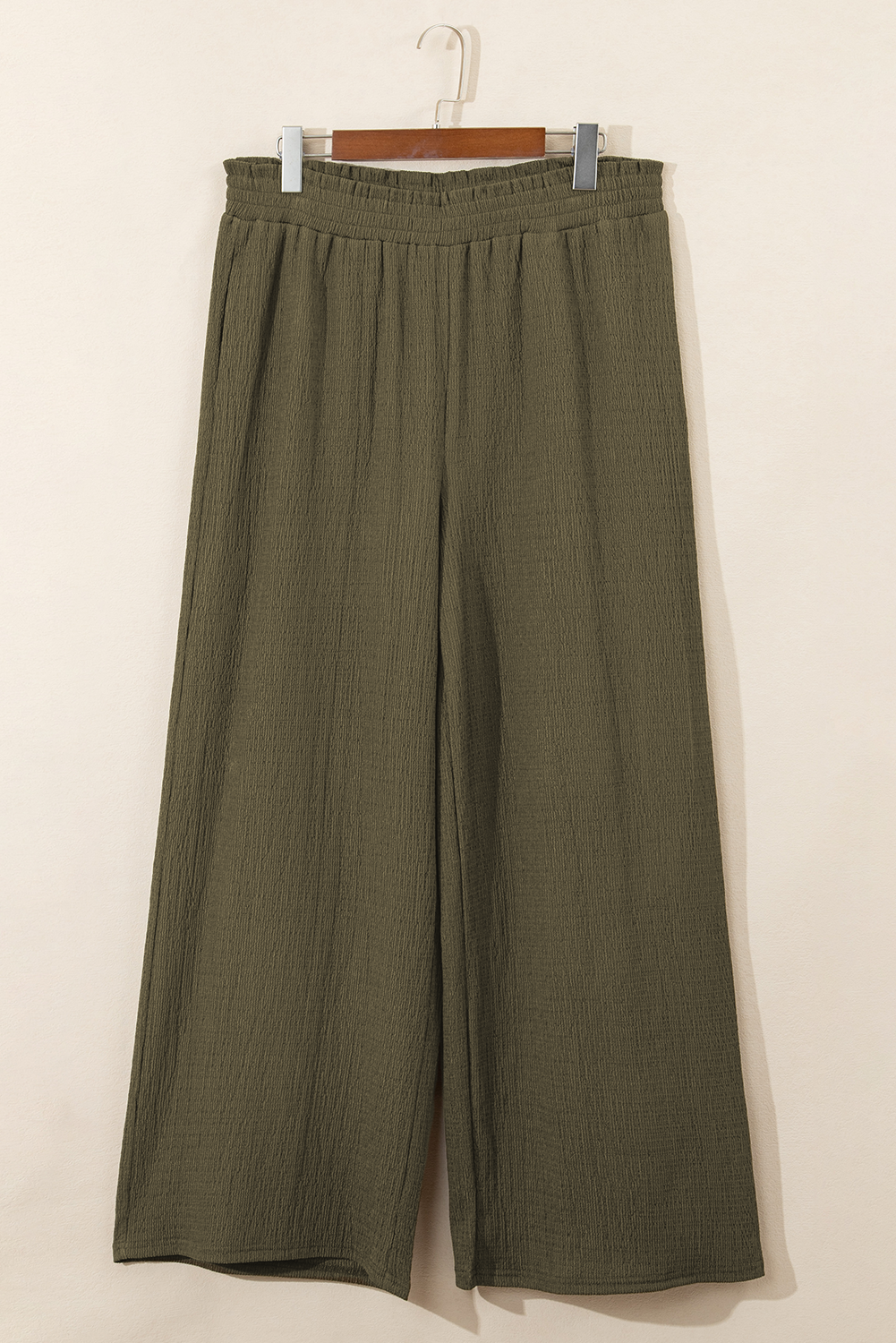 Jungle Green Plus Size Textured Shirred High Waist Casual Pants Plus Size Bottoms JT's Designer Fashion