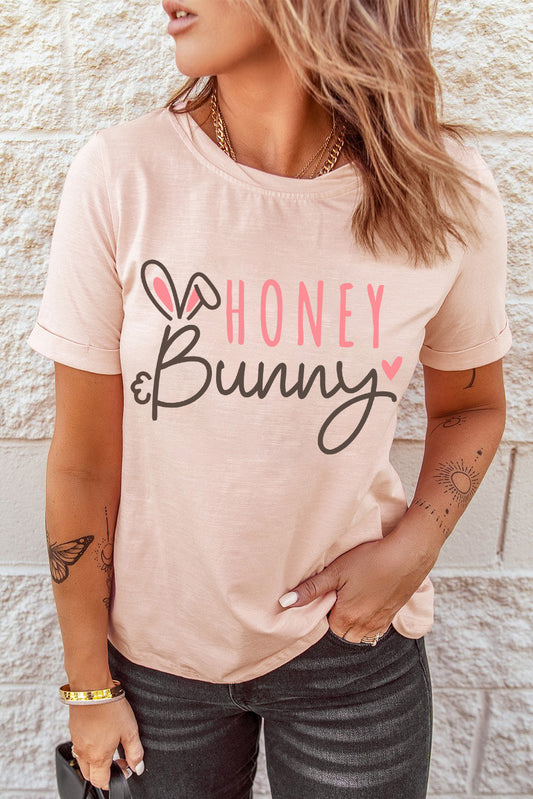 Pink HONEY Bunny Graphic Cuffed Sleeves T-shirt Pink 95%Polyester+5%Elastane Graphic Tees JT's Designer Fashion