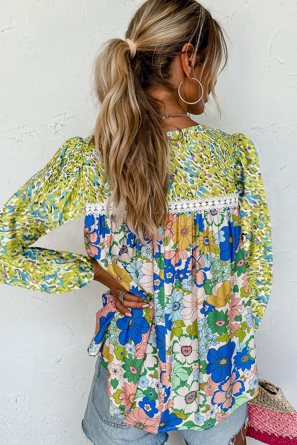 Green Mixed Floral Print Long Sleeve Blouse Blouses & Shirts JT's Designer Fashion