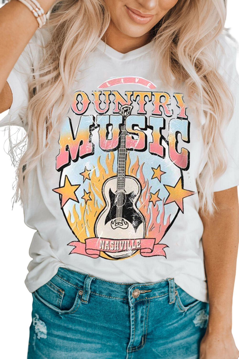 White COUNTRY MUSIC NASHVILLE Graphic Tee Graphic Tees JT's Designer Fashion