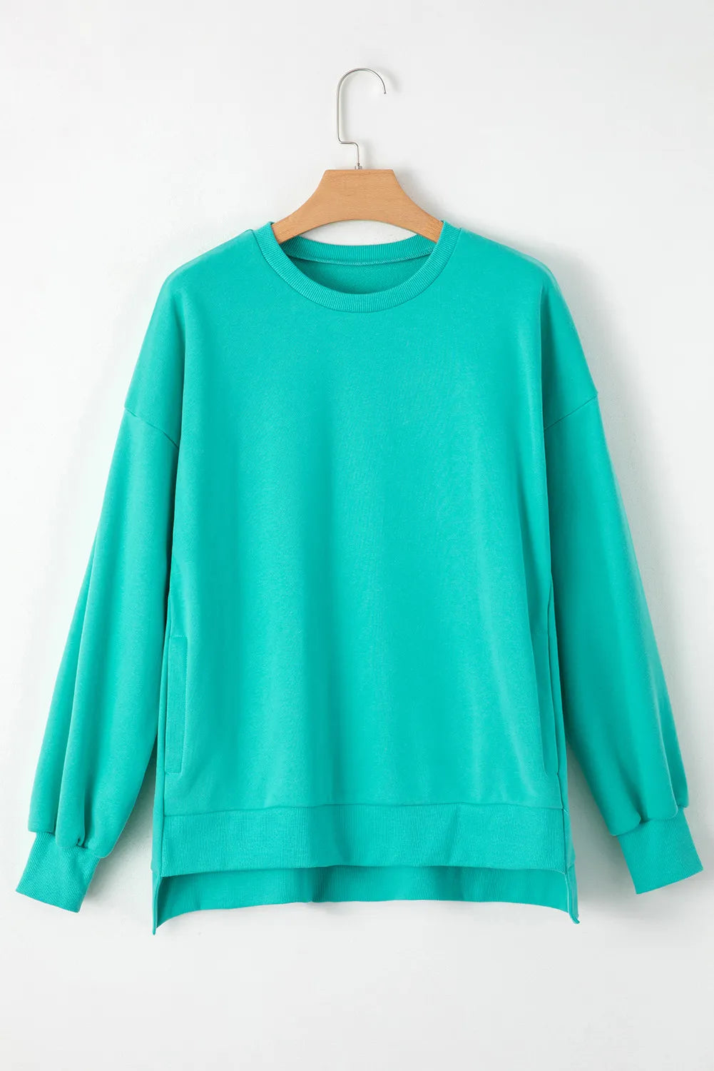 Round Neck Long Sleeve Sweatshirt Teal Sweatshirts & Hoodies JT's Designer Fashion