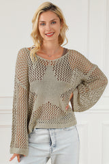 Light French Beige Star Pointelle Knit Baggy Sweater Sweaters & Cardigans JT's Designer Fashion
