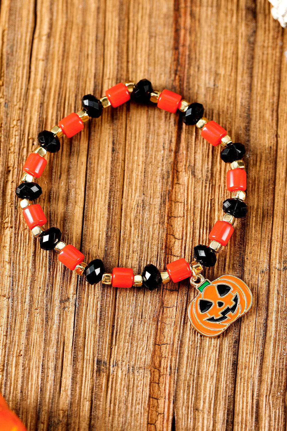 Russet Orange Jack-o-lantern Halloween Beaded Bracelet Jewelry JT's Designer Fashion