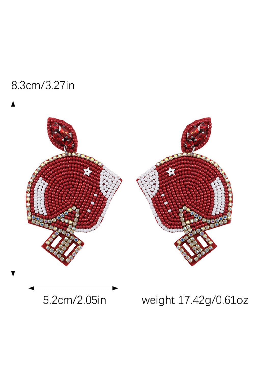 Fiery Red Coloured Glaze Rugby Shape Earrings Jewelry JT's Designer Fashion