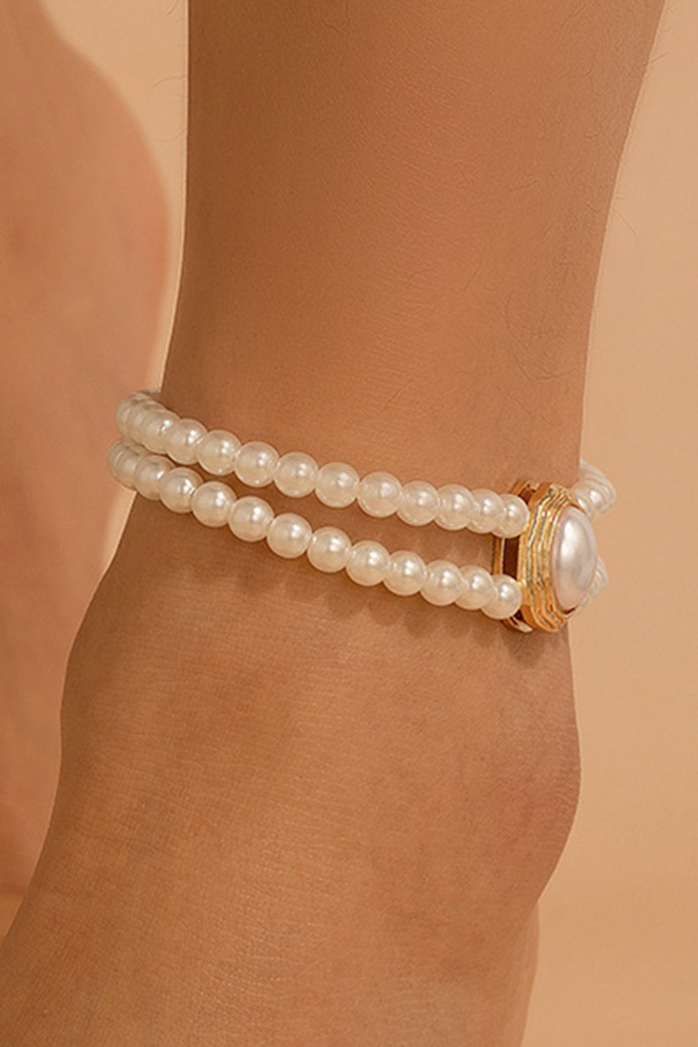 White Pearl/Turquoise Beaded Double Layered Anklet Jewelry JT's Designer Fashion