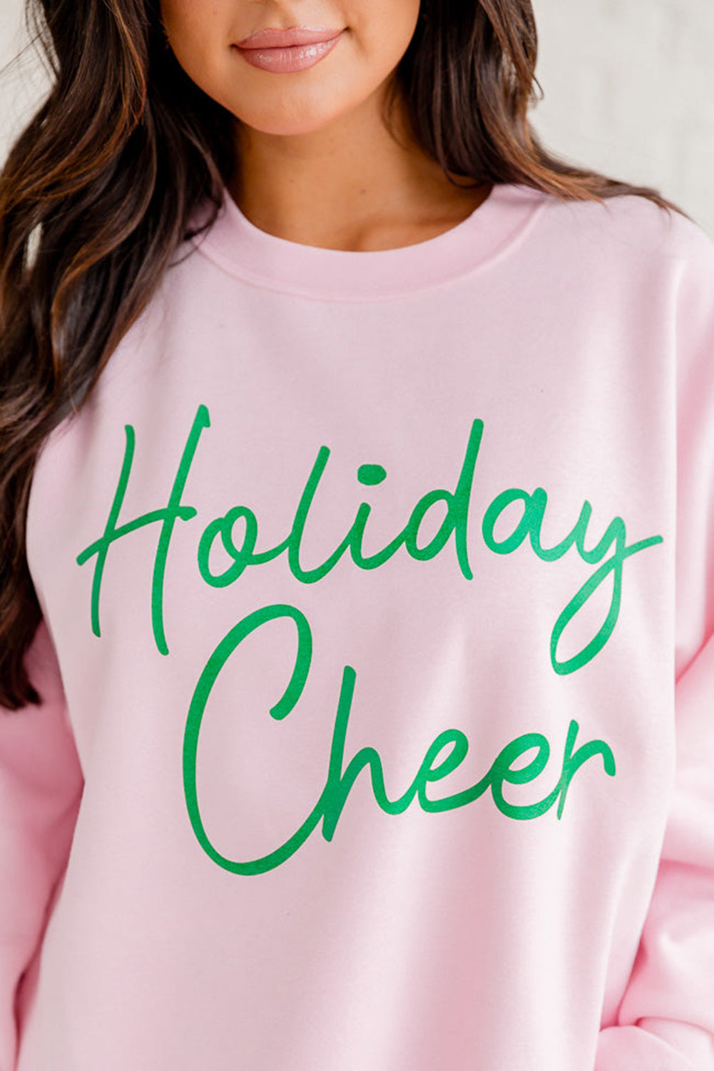 Pink Holiday Cheer Letter Graphic Christmas Slogan Sweatshirt Graphic Sweatshirts JT's Designer Fashion