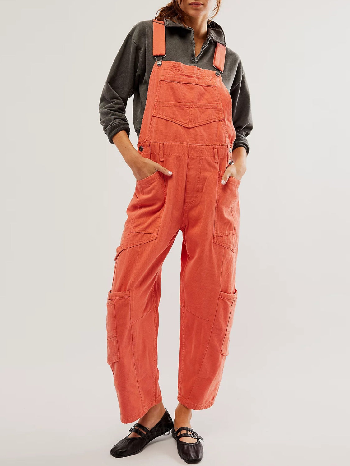 Pocketed Wide Strap Denim Overalls Orange Jumpsuits & Rompers JT's Designer Fashion