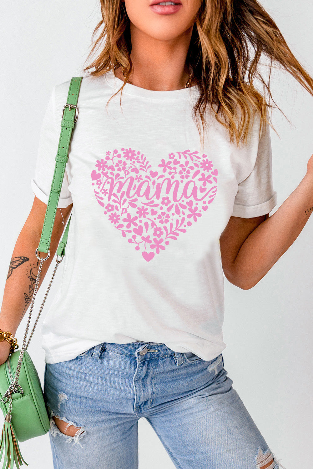 White Floral mama Heart Shape Graphic T Shirt Graphic Tees JT's Designer Fashion