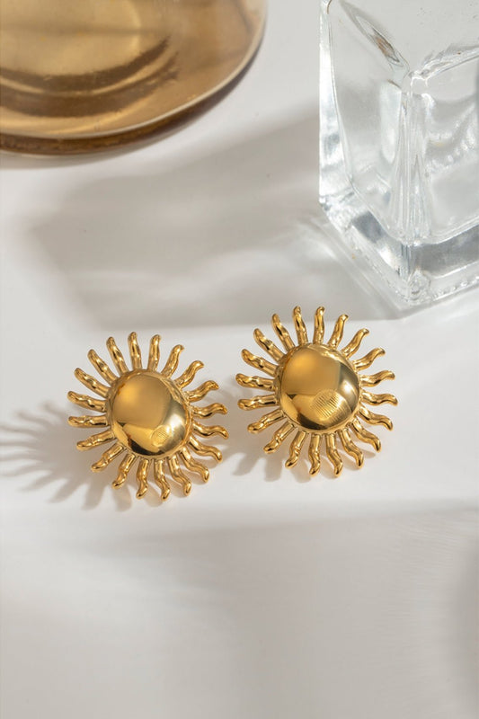 18K Gold-Plated Stainless Steel Sun Stud Earrings Gold One Size Earrings JT's Designer Fashion