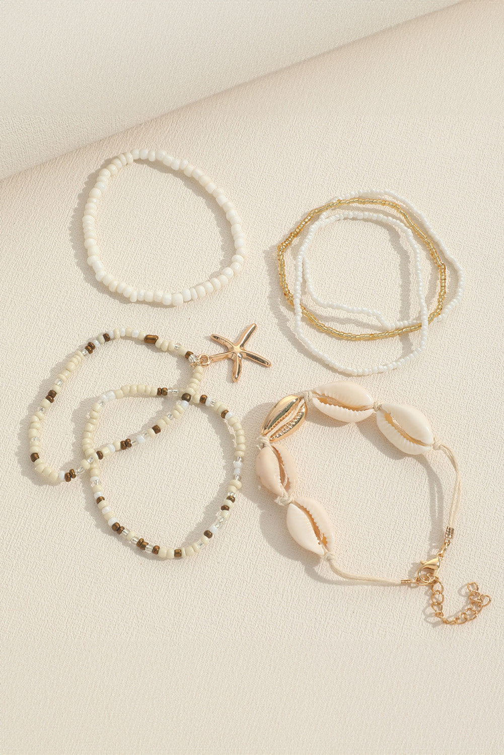 White 7pcs Bohemian Shell Starfish Beaded Bracelets Jewelry JT's Designer Fashion