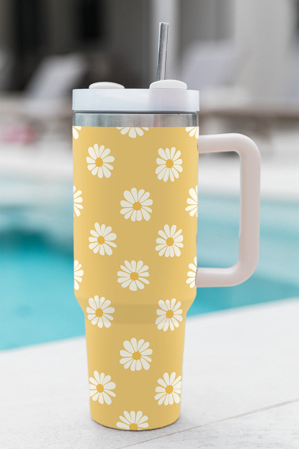 Yellow Daisy Print Handle Stainless Steel Portable Cup 1200ml Tumblers JT's Designer Fashion