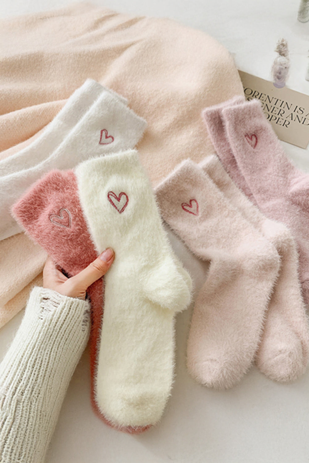 Gossamer Pink Valentines Day Heart Shape Thick Soft Socks Socks JT's Designer Fashion