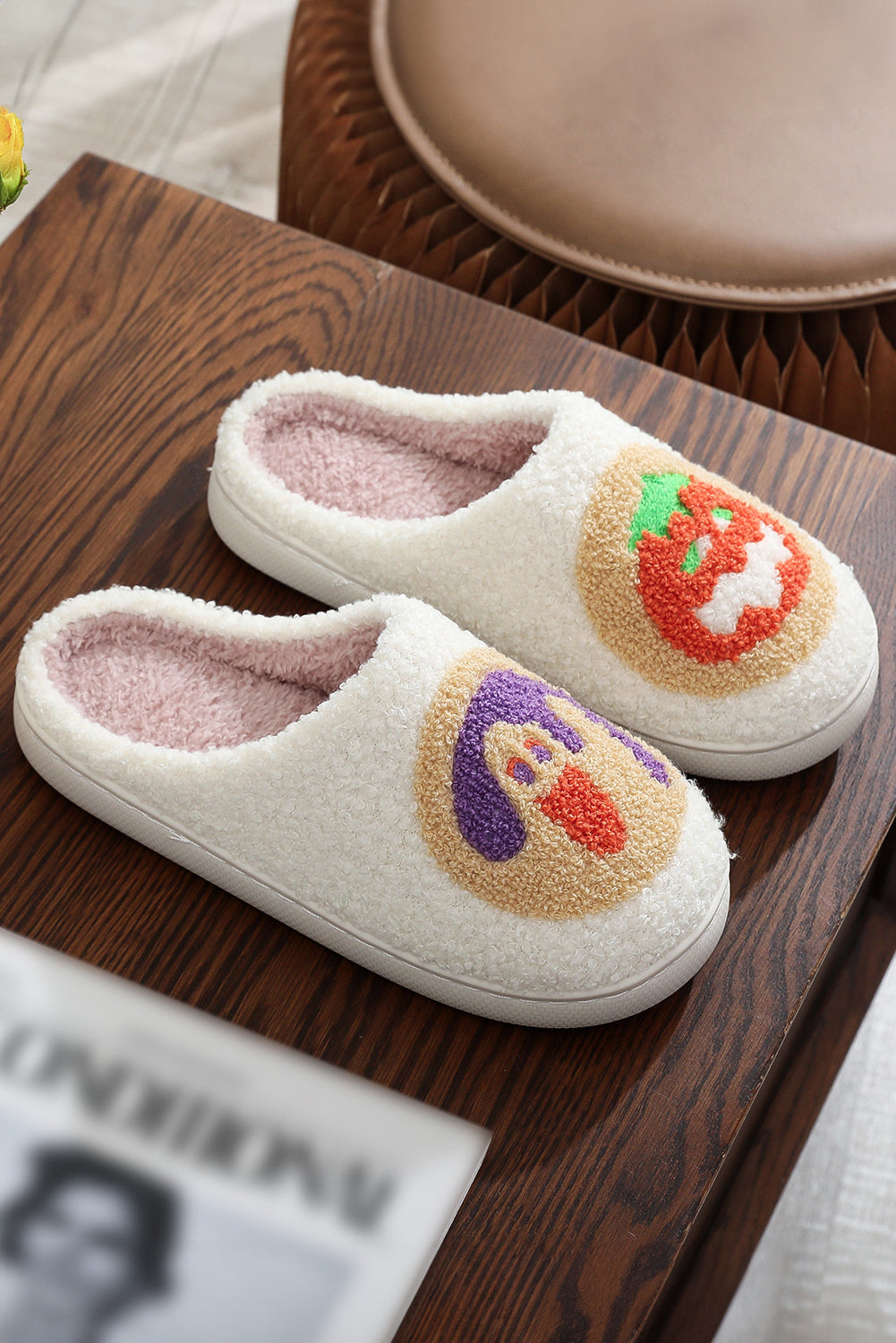 White Halloween Pumpkin Plush Winter Home Slippers Slippers JT's Designer Fashion