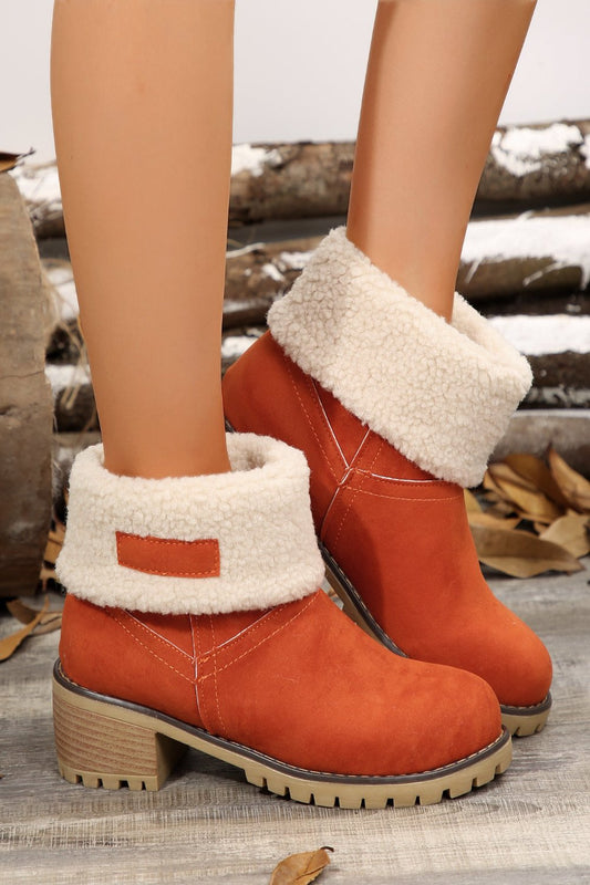 Thermal Fuzzy Block Heel Boots Orange Boots JT's Designer Fashion