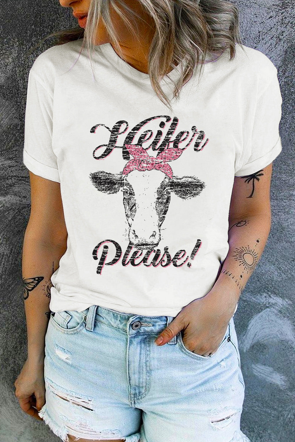 White Heifer Please Cute Graphic Print T Shirt Graphic Tees JT's Designer Fashion