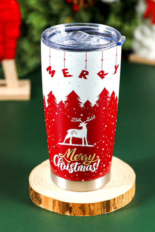 Fiery Red Christmas Tree Elk Print Stainless Steel Tumbler 20 OZ Tumblers JT's Designer Fashion