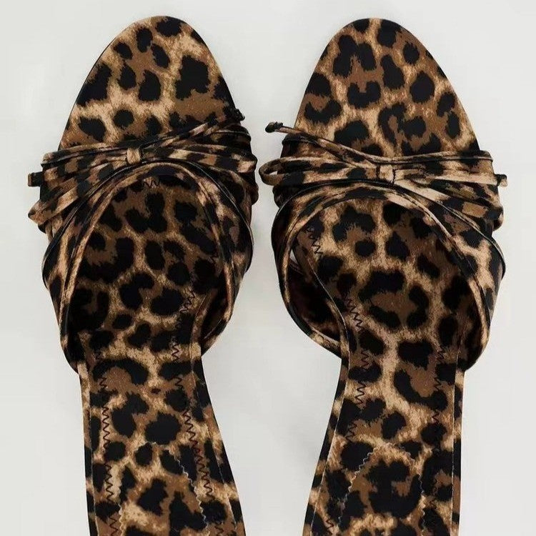 Bow Leopard Kitten Heel Sandals Footwear JT's Designer Fashion