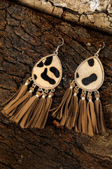 honey gold Boho Leopard Print Tasseled Hook Earrings Jewelry JT's Designer Fashion