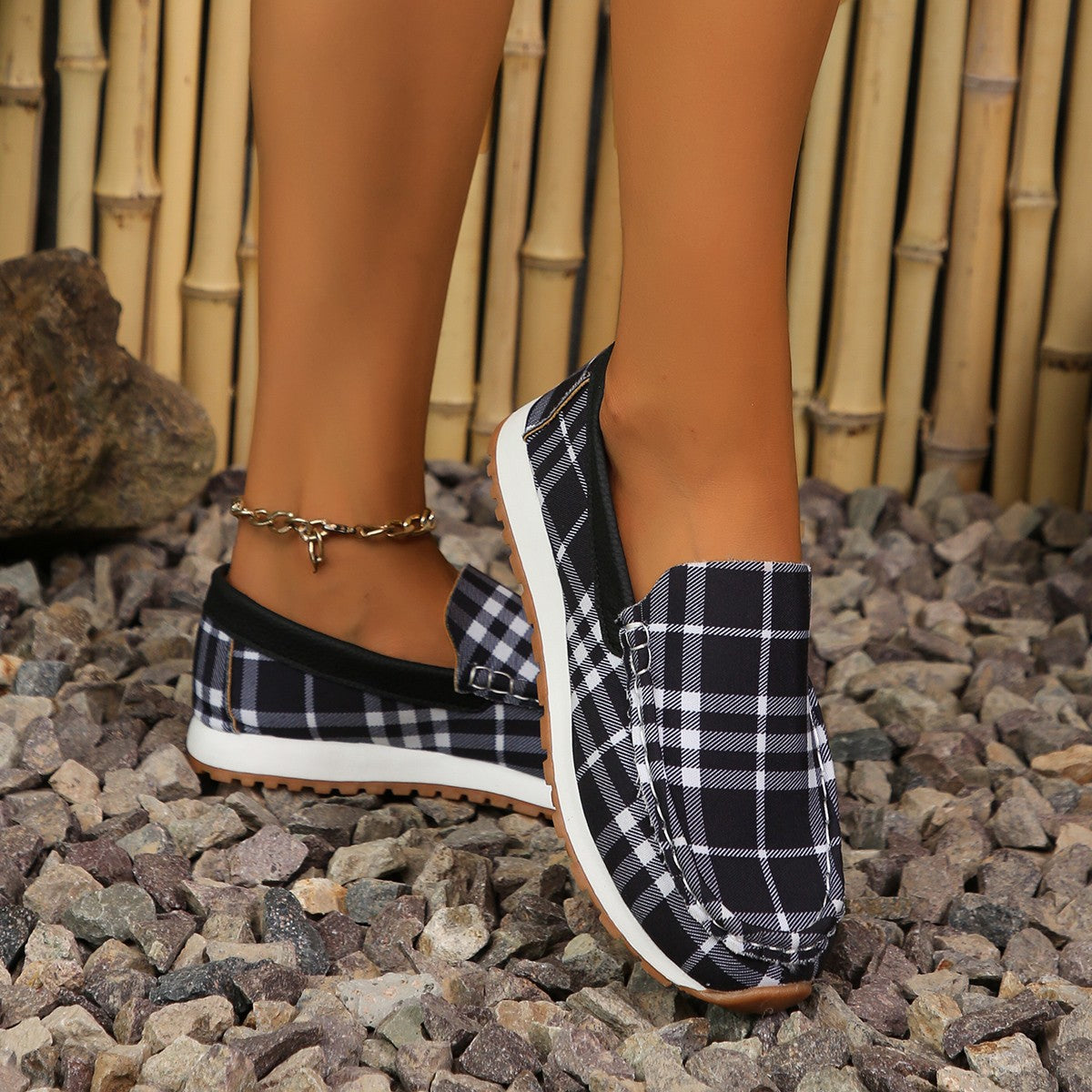 Plaid Round Toe Slip-Ons Shoes JT's Designer Fashion