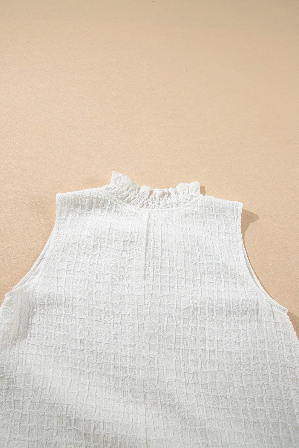 White Textured Frilled High Neck Sleeveless Ruffled Mini Dress Mini Dresses JT's Designer Fashion