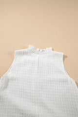 White Textured Frilled High Neck Sleeveless Ruffled Mini Dress Mini Dresses JT's Designer Fashion