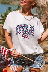 White Checkered USA Graphic Casual Tee Graphic Tees JT's Designer Fashion