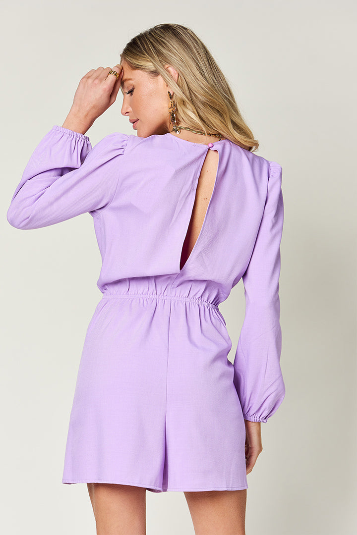 Double Take Full Size Drawstring Long Sleeve Romper Jumpsuits & Rompers JT's Designer Fashion