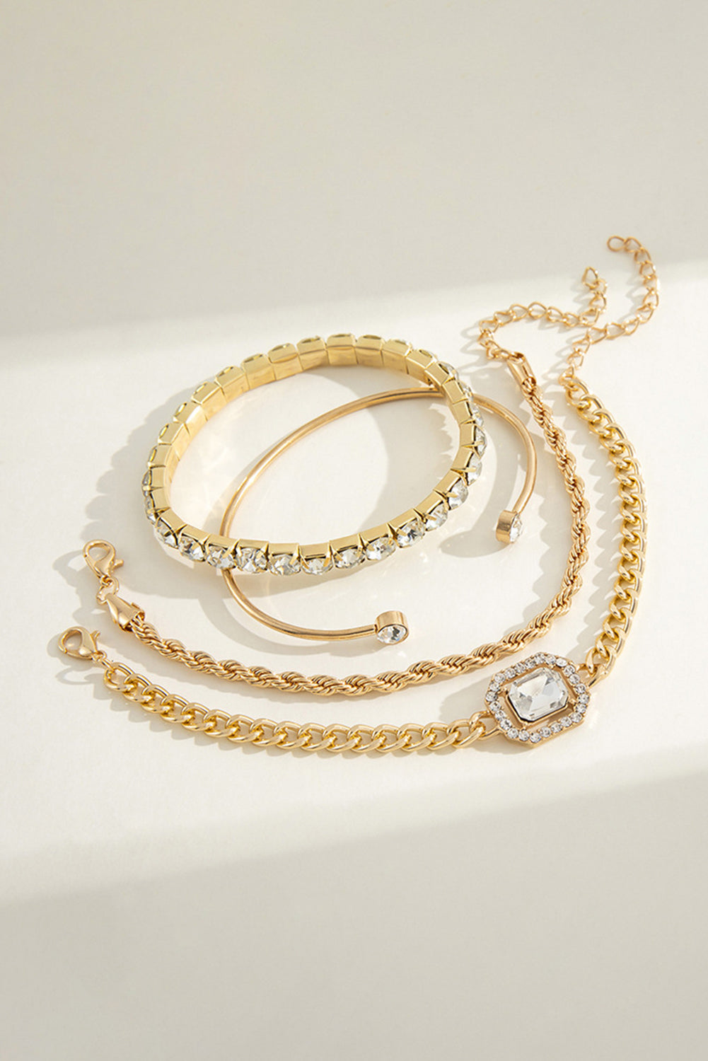 Gold 4pcs Diamond Chained Braided Bangle Bracelet Set Jewelry JT's Designer Fashion