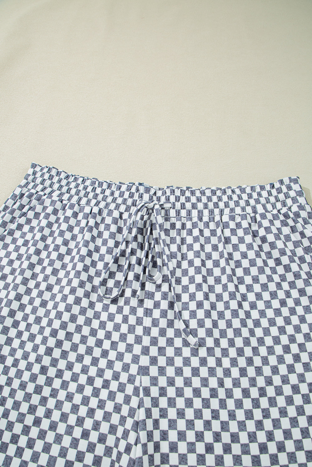 Gray Checkerboard Lace-Up High Waist Plus Size Casual Shorts Plus Size Bottoms JT's Designer Fashion