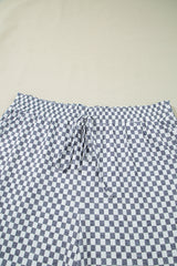 Gray Checkerboard Lace-Up High Waist Plus Size Casual Shorts Plus Size Bottoms JT's Designer Fashion